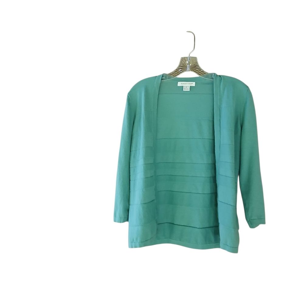 August Silk Teal Green Open Front 3/4 Sleeve Cotton Viscose Cardigan Medium